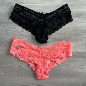 Victorias Secret Lace Trim Cheeky Panties Black & Coral size Small